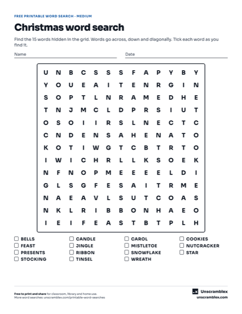 Preview of a Christmas word search