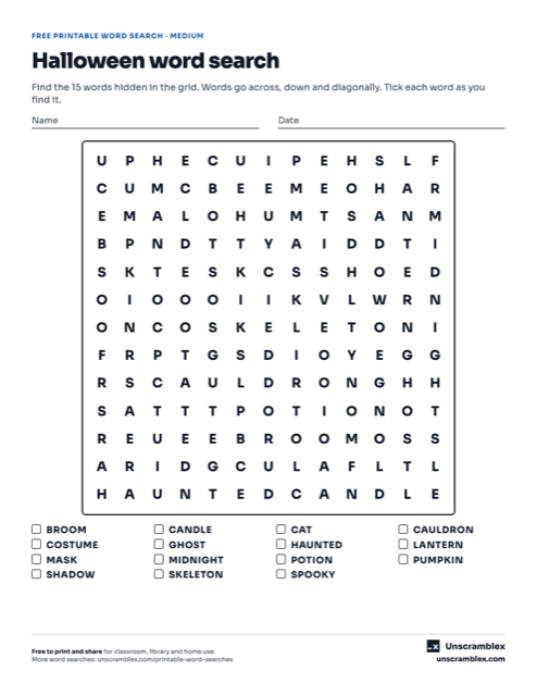 Preview of a Halloween word search