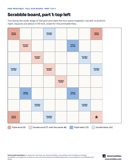 Preview of the Full-Size Printable Scrabble Board (4 Pages) printable