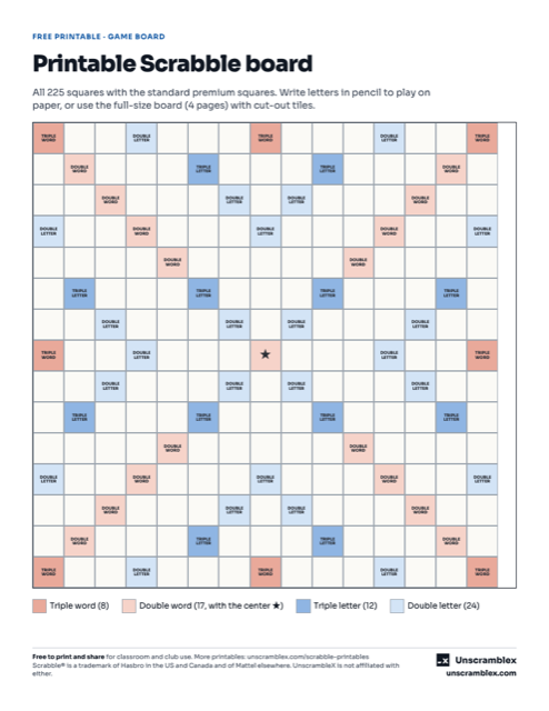 Preview of the Printable Scrabble Board (One Page) printable