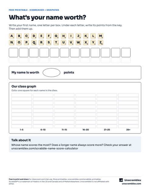 Preview of the What's Your Name Worth? Class Icebreaker printable